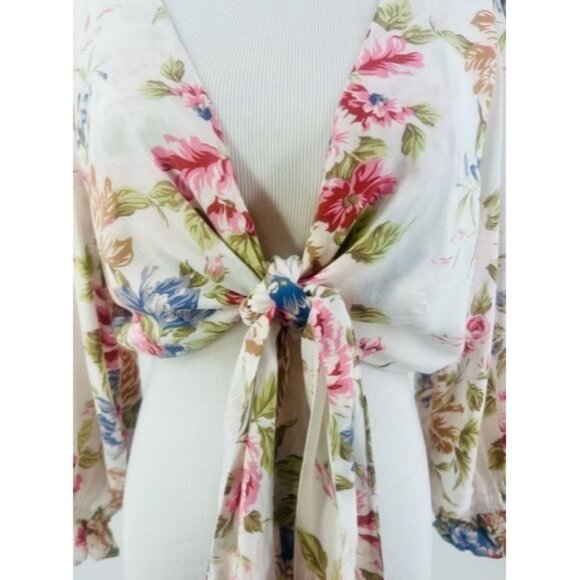 Auguste Vintage Inspired Floral Boho Tie Front Wrap Top Blouse - Picture 4 of 16
